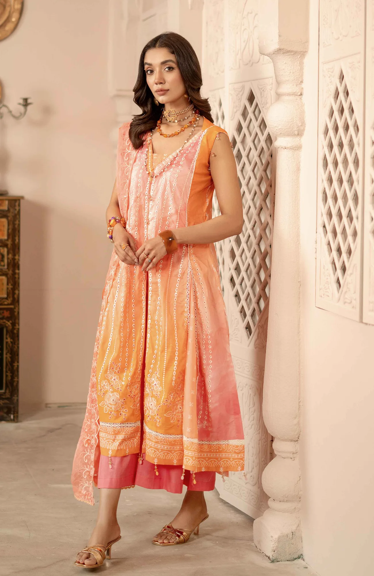 Multi‑colour long shirt in chiffon and cambric from Al Zohaib – view 3 – Poshaq