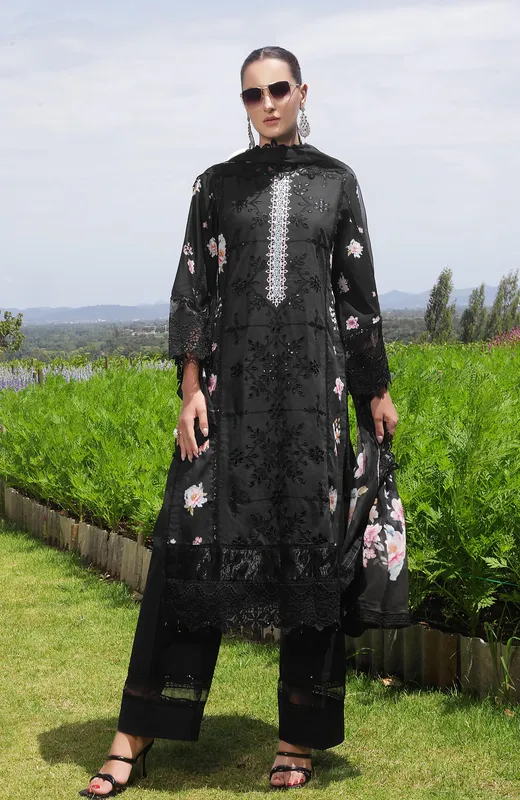 Black organza and chiffon dress with subtle detailing – view 1 – Poshaq