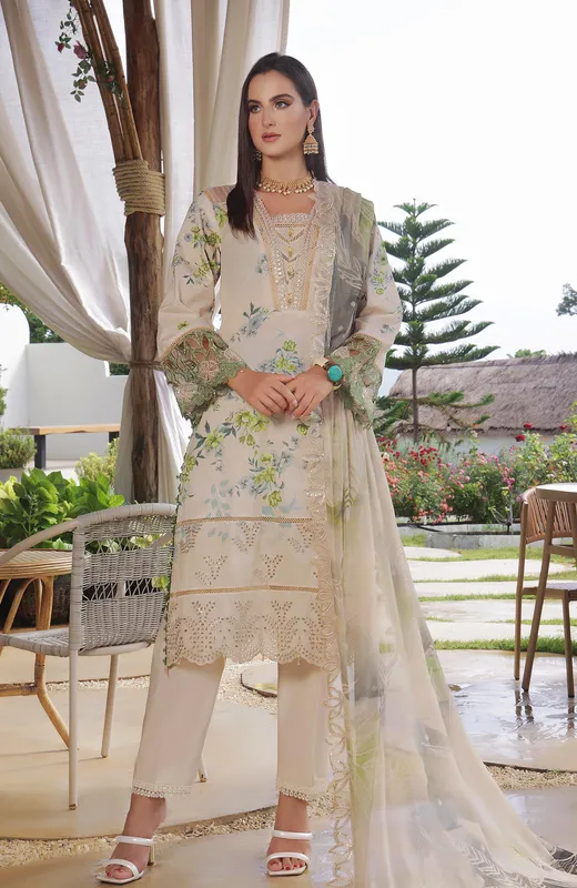 ivory casual dress with organza and chiffon detailing – view 1 – Poshaq