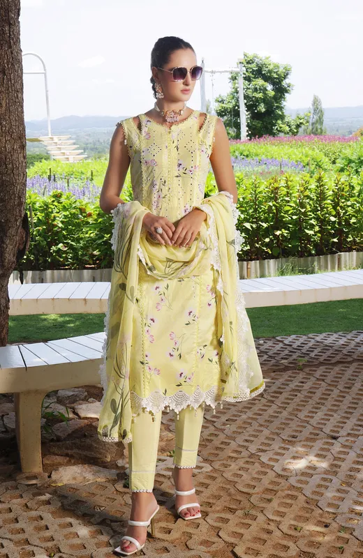 Pastel yellow long shirt with organza border, casual design – view 1 – Poshaq
