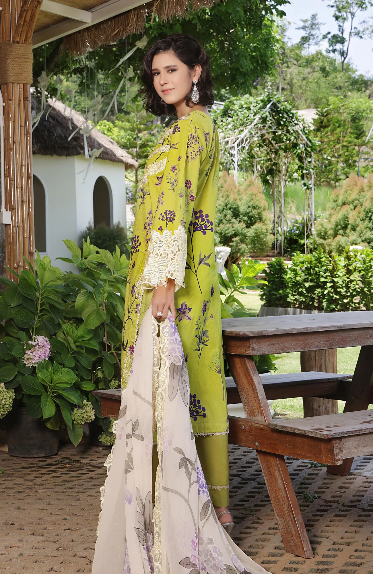 Lemon Yellow long shirt with organza and chiffon detailing – view 2 – Poshaq