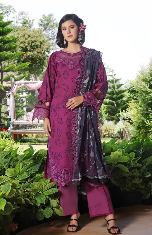 Magenta long shirt in organza and chiffon with subtle sheen – view 1 – Poshaq