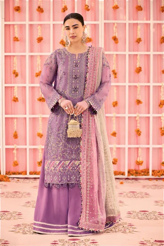 plum zari net dress with organza neckline and matching dupatta – view 1 – Poshaq