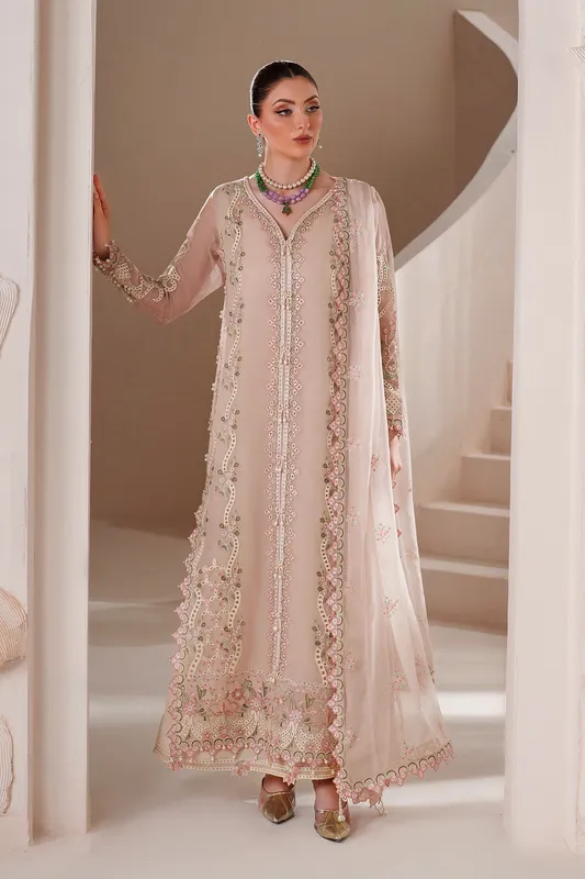 lavender Pinocchio formal silk and chiffon suit with organza trim – view 1 – Poshaq