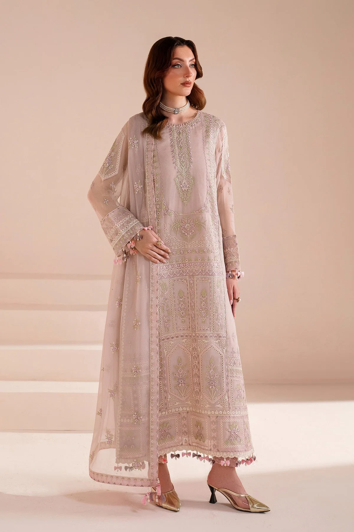 Lavender pinocchio long shirt with floral embroidery – view 3 – Poshaq