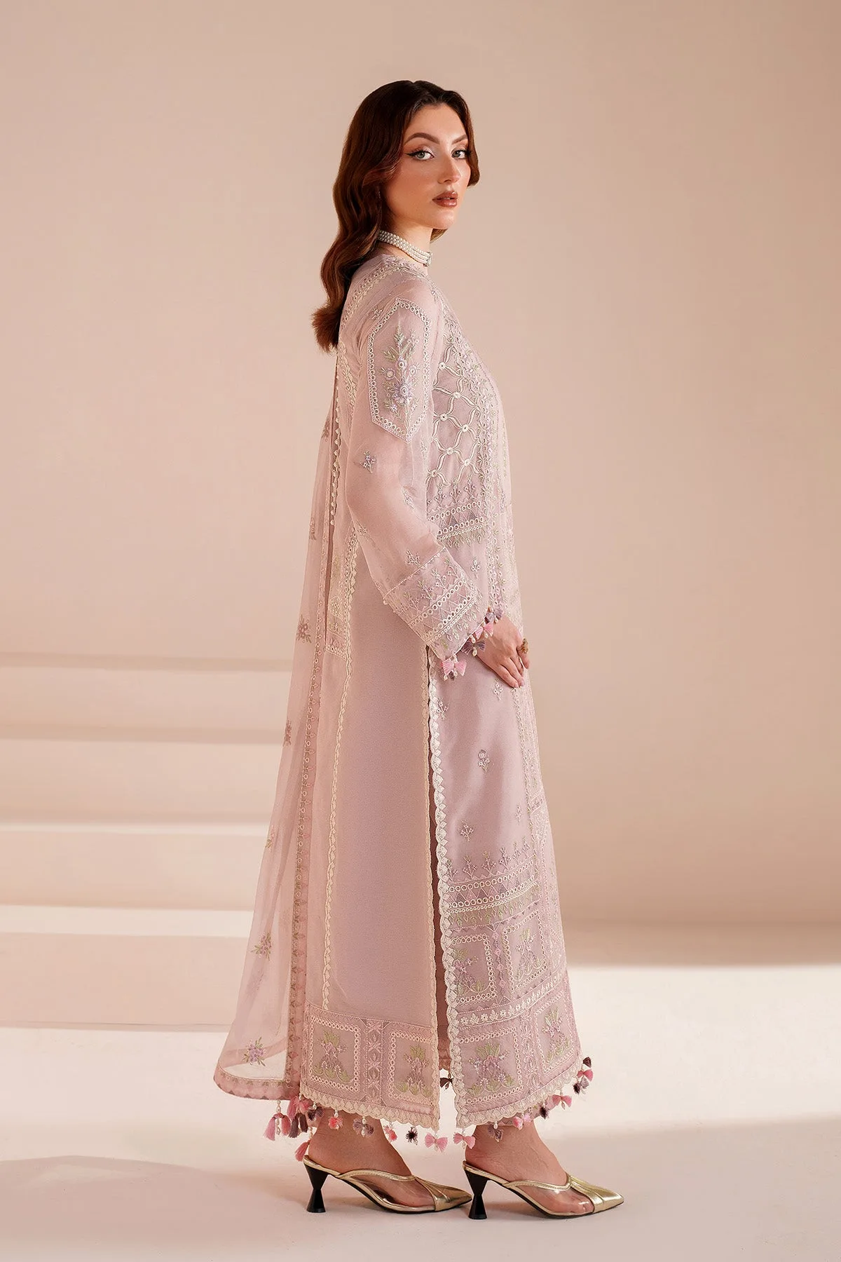Lavender pinocchio long shirt with floral embroidery – view 4 – Poshaq