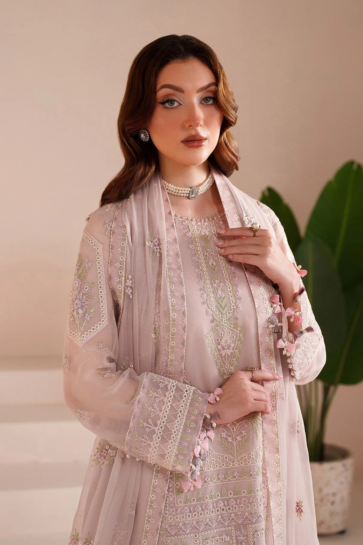 Lavender pinocchio long shirt with floral embroidery – view 5 – Poshaq