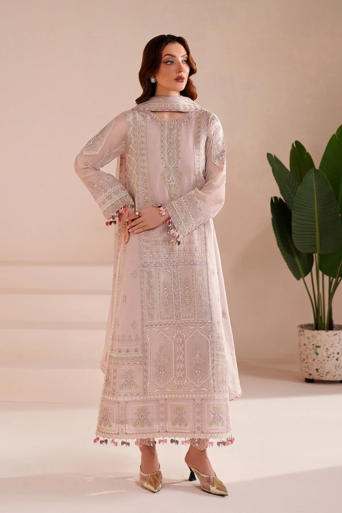 Lavender pinocchio long shirt with floral embroidery – view 6 – Poshaq