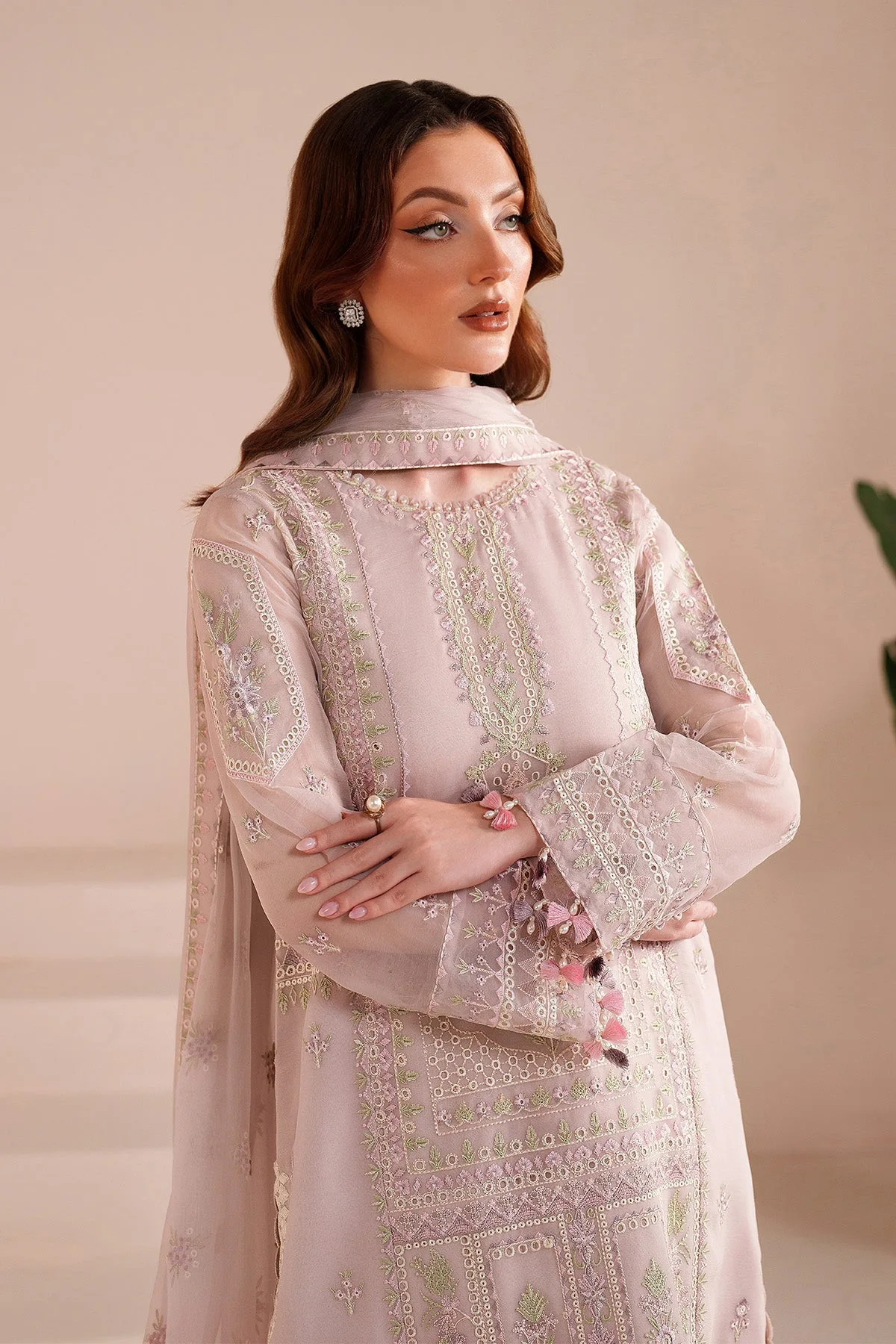 Lavender pinocchio long shirt with floral embroidery – view 7 – Poshaq