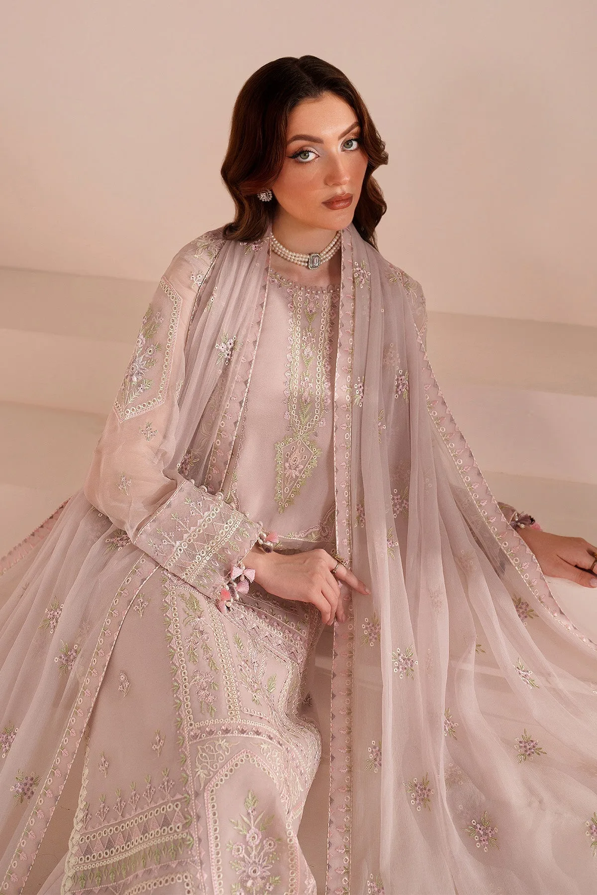 Lavender pinocchio long shirt with floral embroidery – view 8 – Poshaq