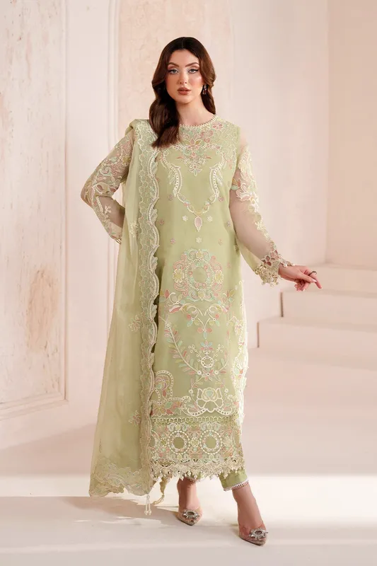Mint Gray long shirt with organza detailing – view 1 – Poshaq