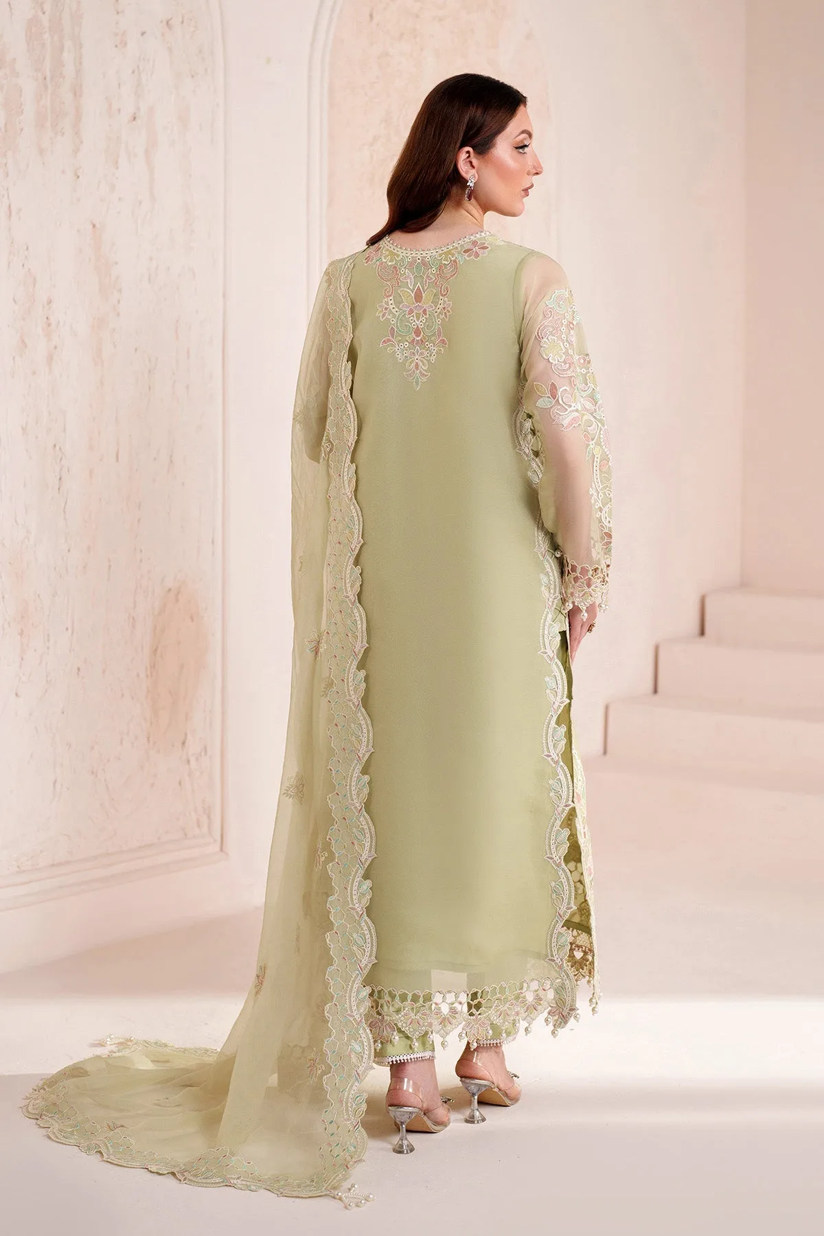 Mint Gray long shirt with organza detailing – view 2 – Poshaq
