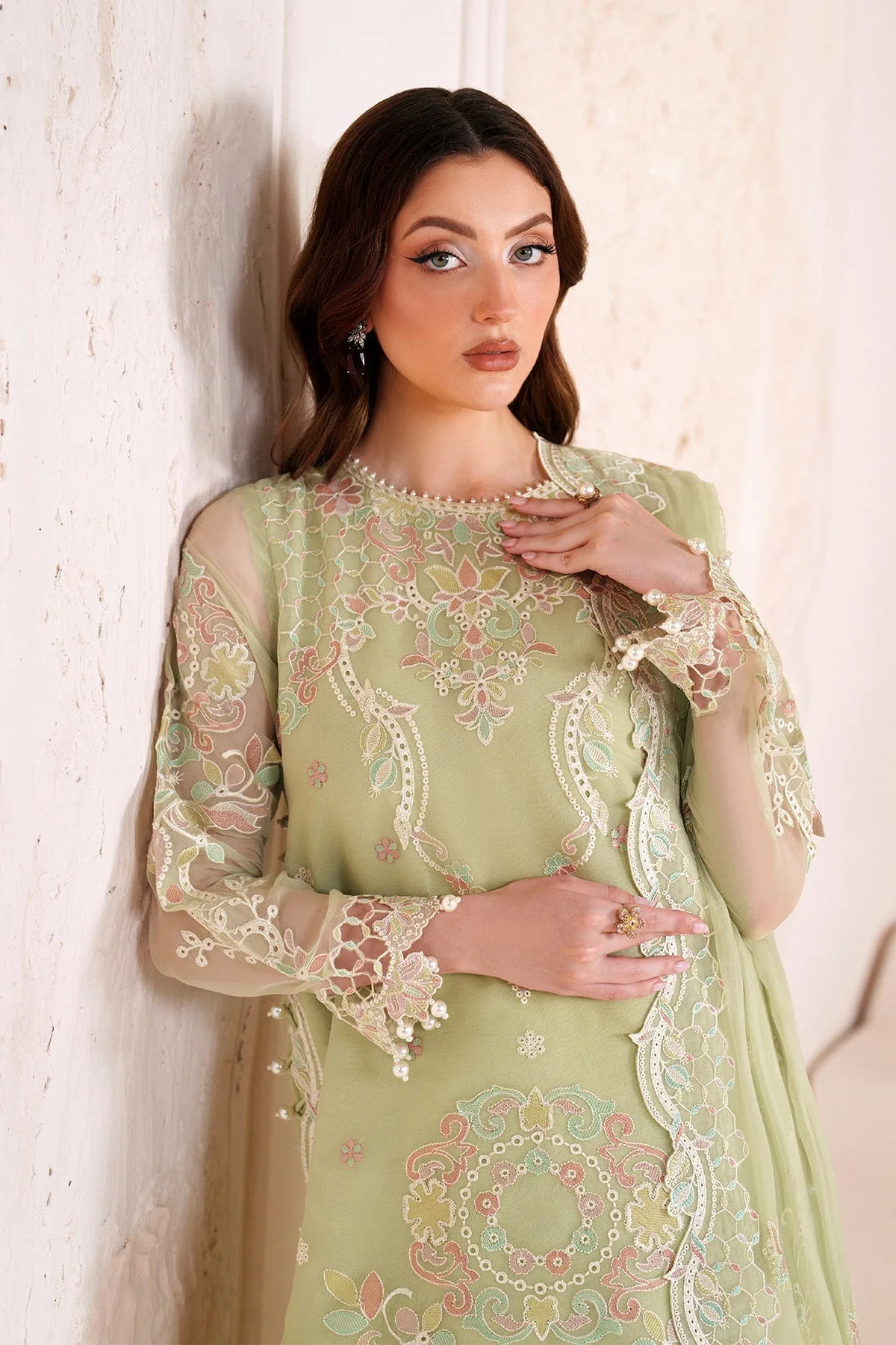 Mint Gray long shirt with organza detailing – view 4 – Poshaq