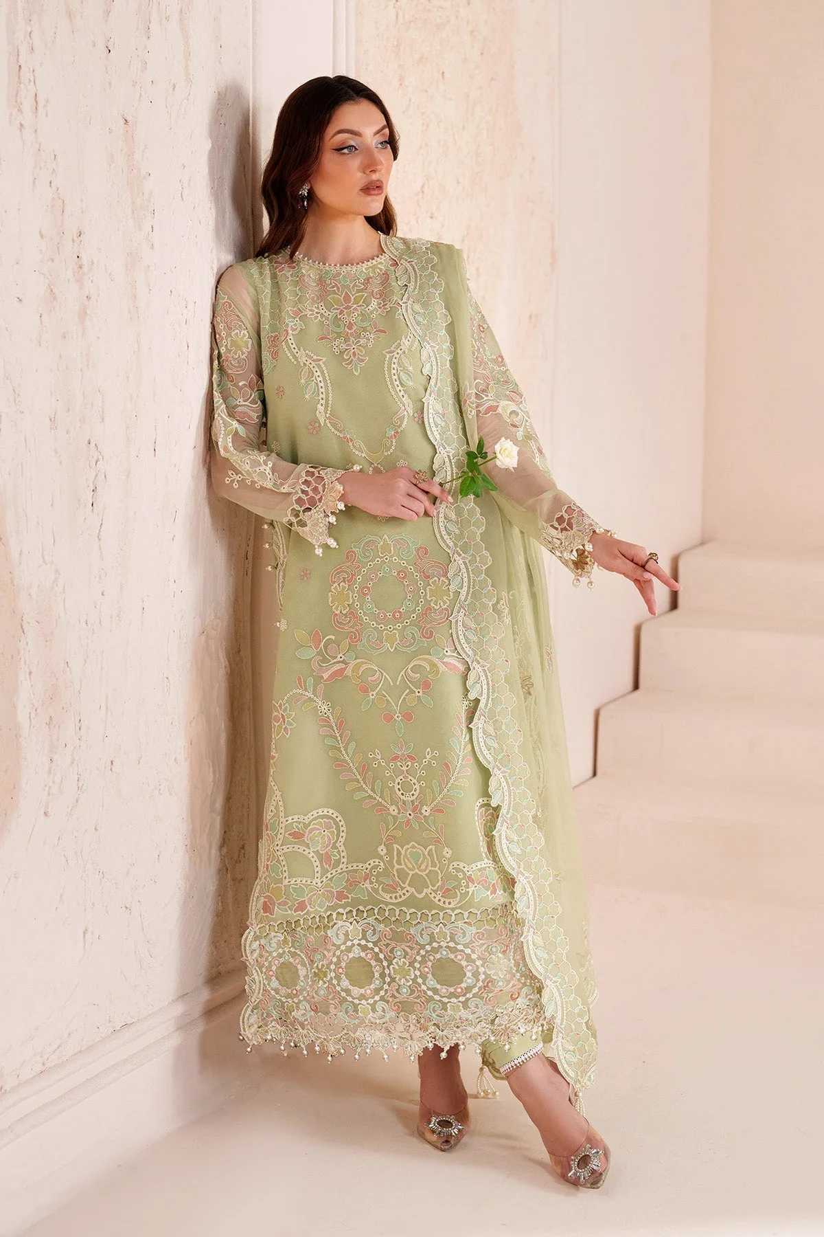 Mint Gray long shirt with organza detailing – view 5 – Poshaq