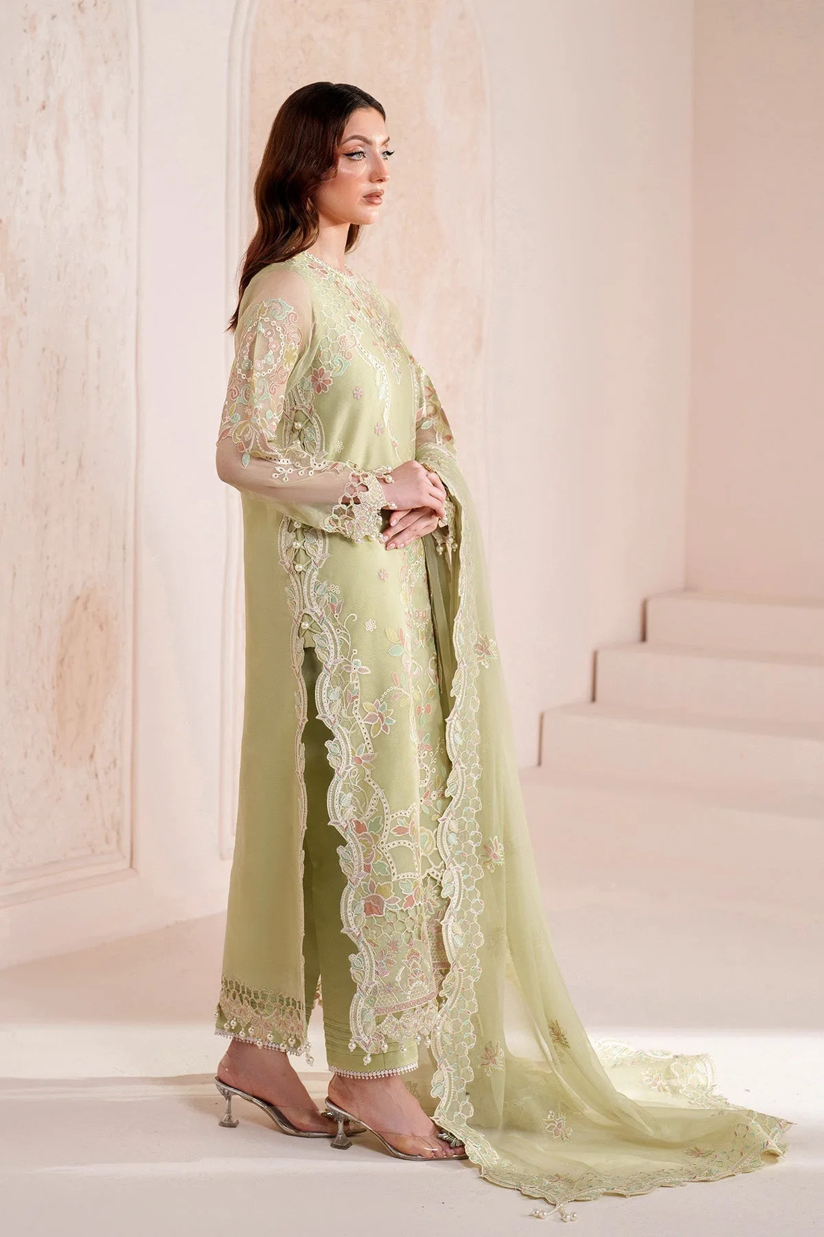Mint Gray long shirt with organza detailing – view 7 – Poshaq