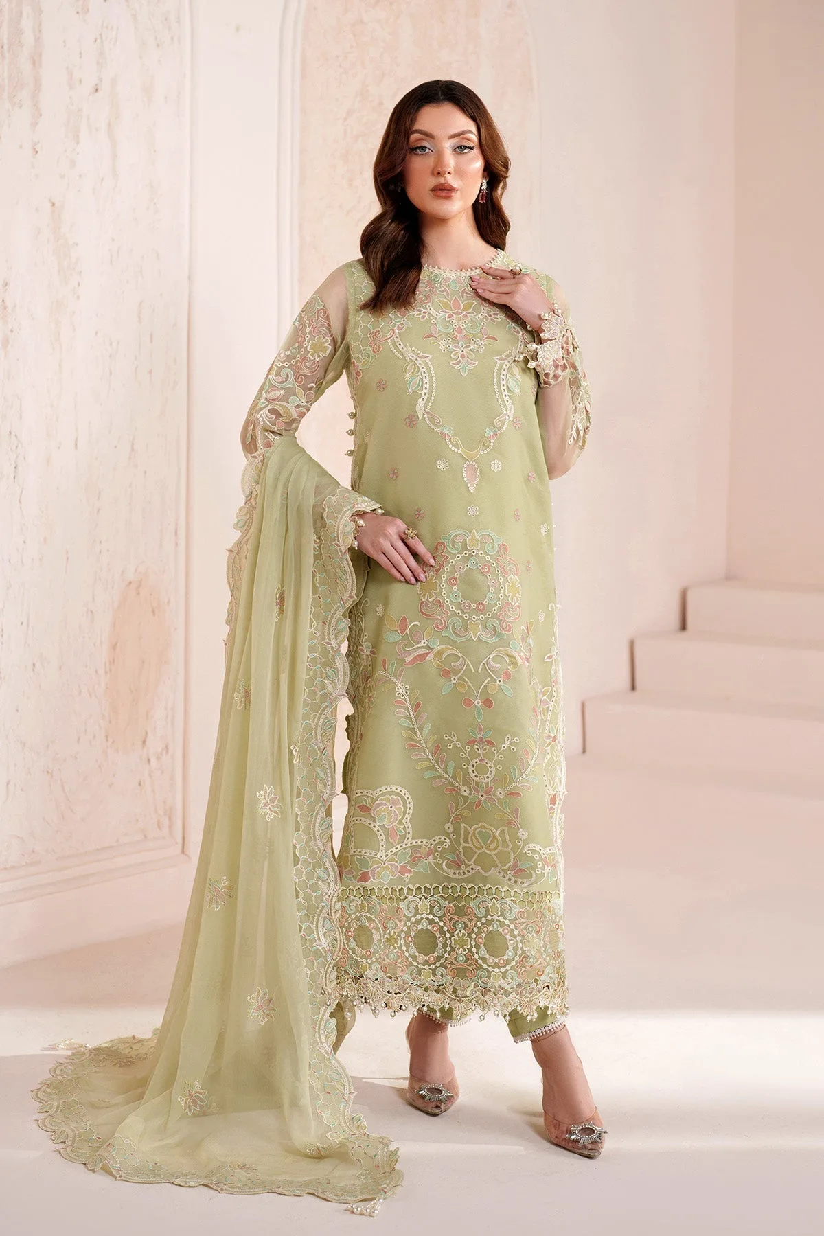 Mint Gray long shirt with organza detailing – view 8 – Poshaq