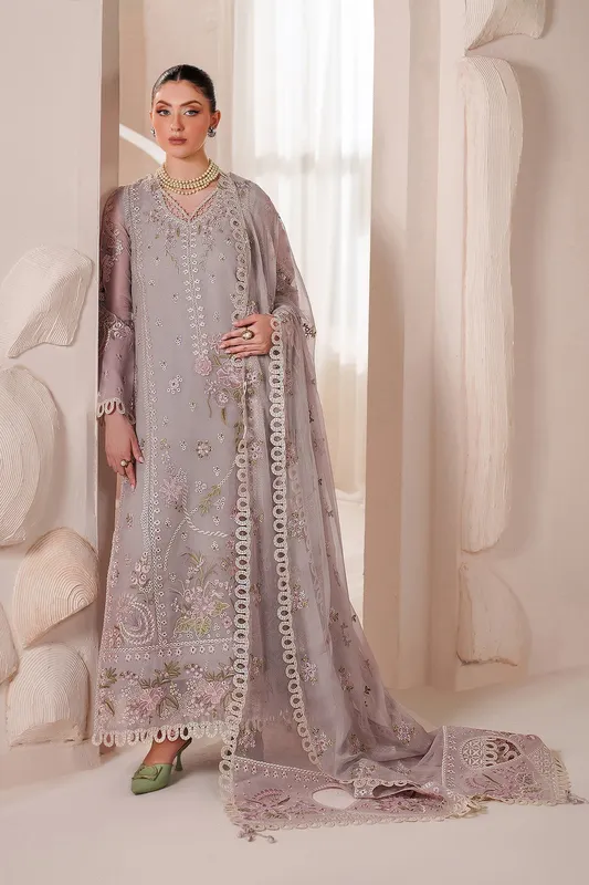 Lilac Gray silk and chiffon suit with raw silk trousers – view 1 – Poshaq
