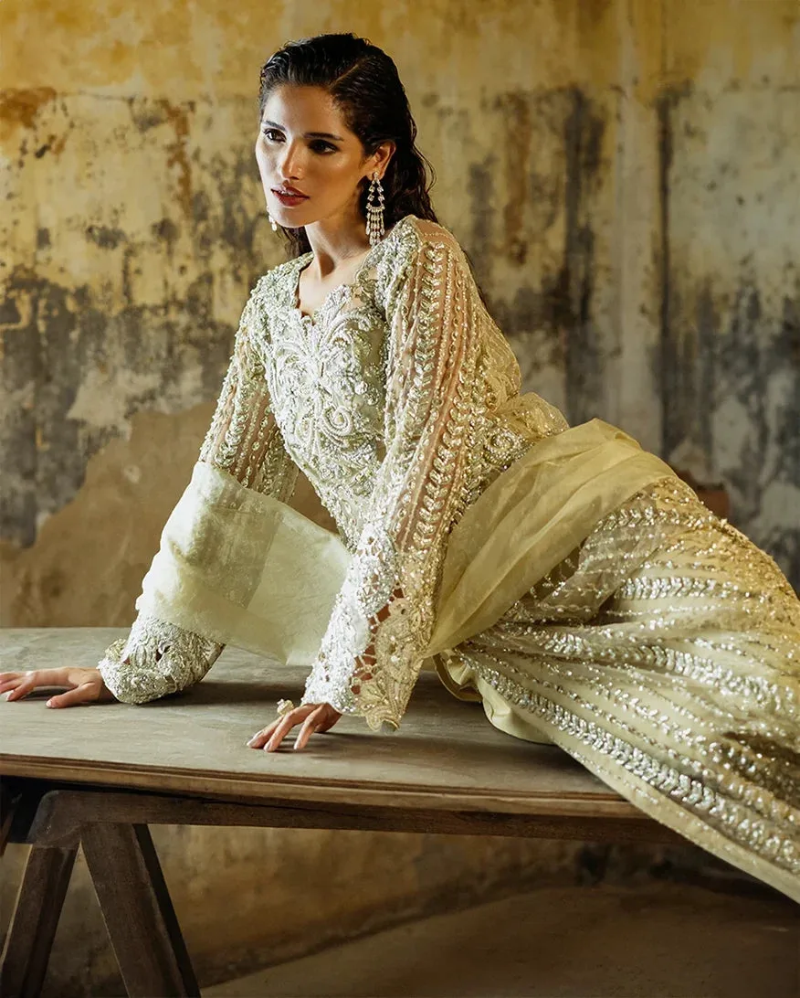 Luxury RTD formal ensemble in silk and net with subtle detailing – view 3 – Poshaq