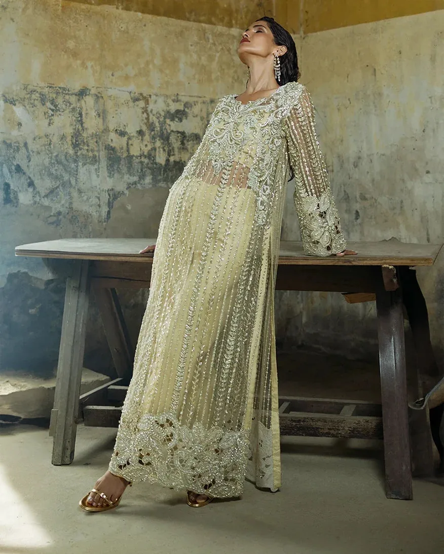 Luxury RTD formal ensemble in silk and net with subtle detailing – view 6 – Poshaq