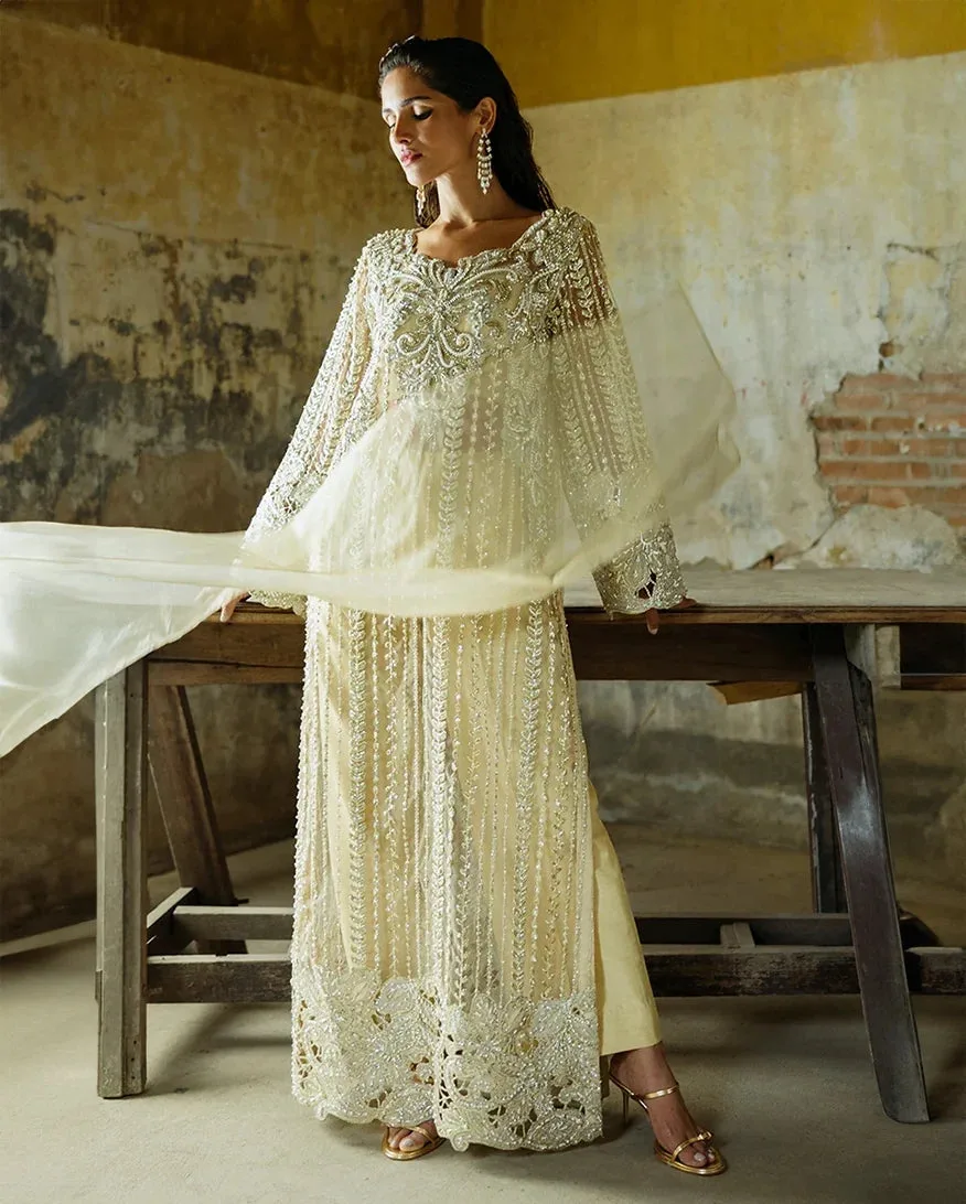 Luxury RTD formal ensemble in silk and net with subtle detailing – view 7 – Poshaq