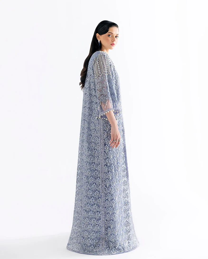 Ammarylis net shirt ensemble with silk slip and organza dupatta – view 2 – Poshaq
