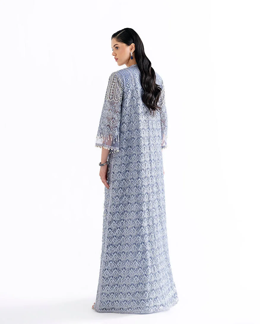 Ammarylis net shirt ensemble with silk slip and organza dupatta – view 3 – Poshaq