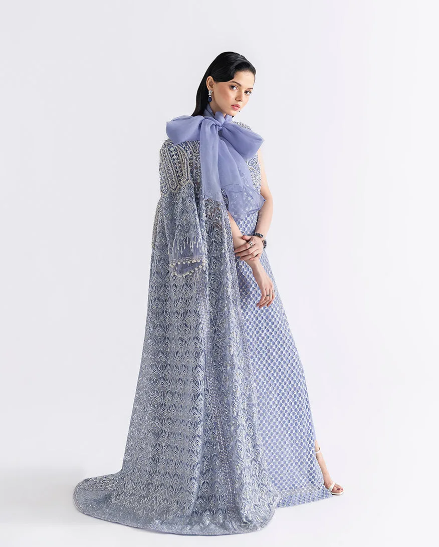 Ammarylis net shirt ensemble with silk slip and organza dupatta – view 5 – Poshaq