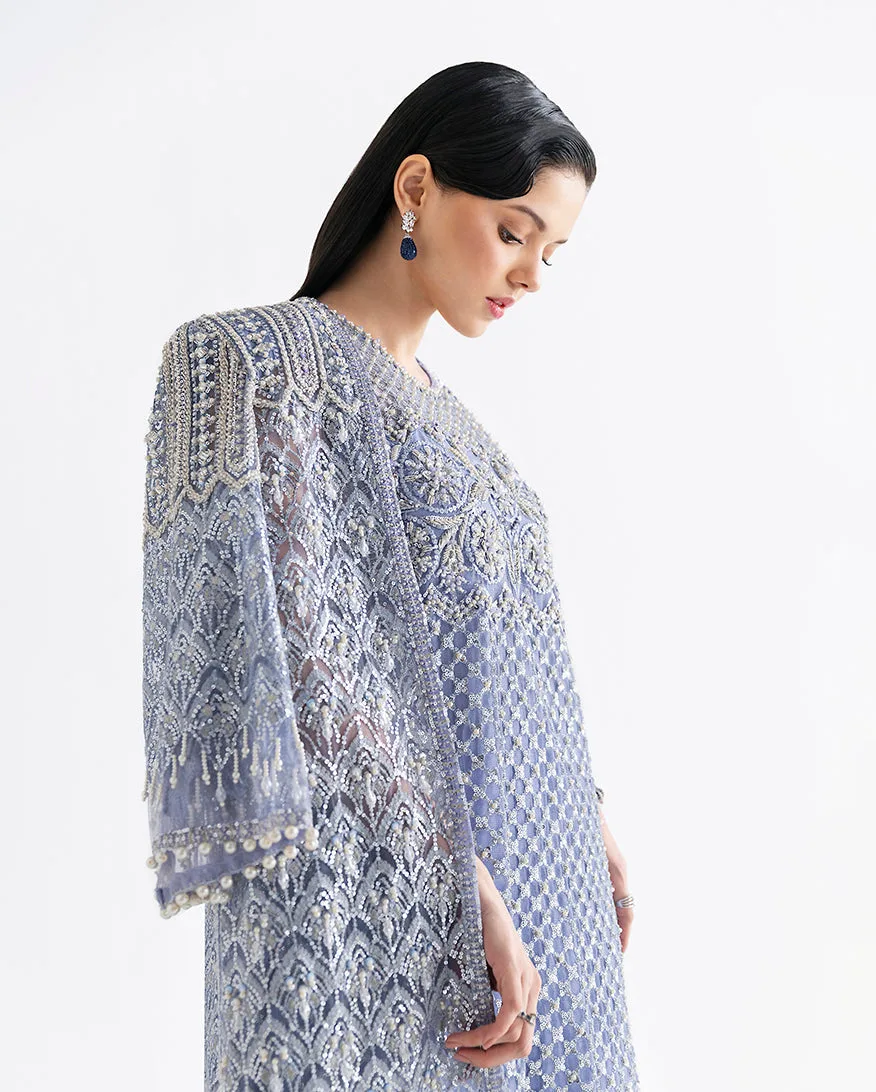 Ammarylis net shirt ensemble with silk slip and organza dupatta – view 6 – Poshaq