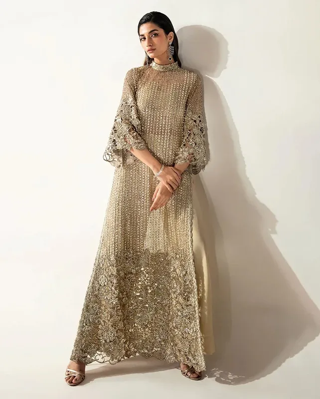 Gold net dress with subtle sheen – view 1 – Poshaq