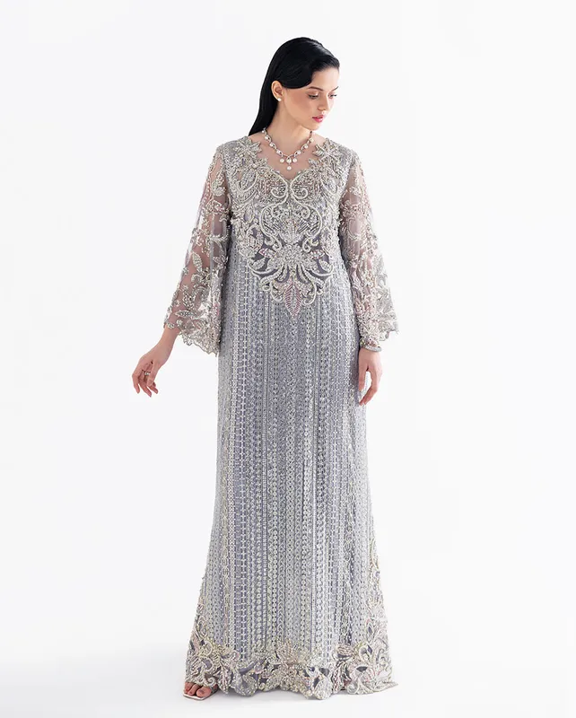 Valerian formal set in silk and net fabrics – view 1 – Poshaq