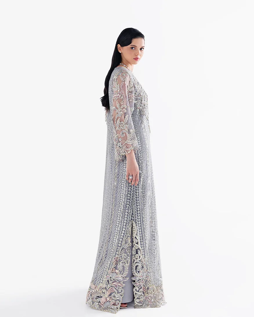 Valerian formal set in silk and net fabrics – view 2 – Poshaq