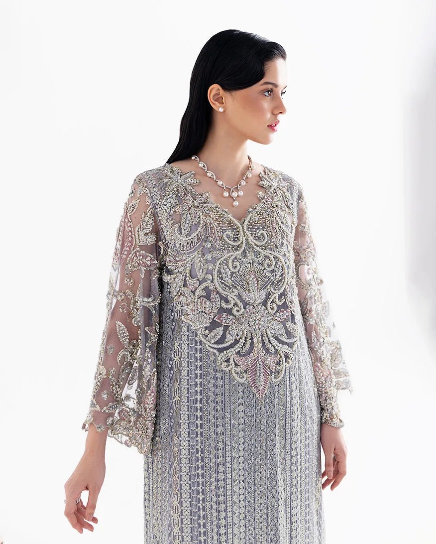 Valerian formal set in silk and net fabrics – view 3 – Poshaq