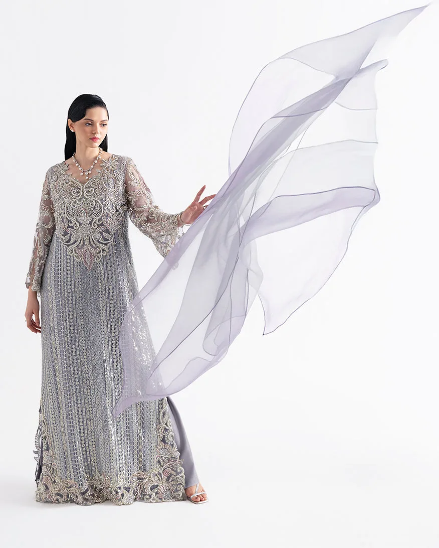Valerian formal set in silk and net fabrics – view 6 – Poshaq
