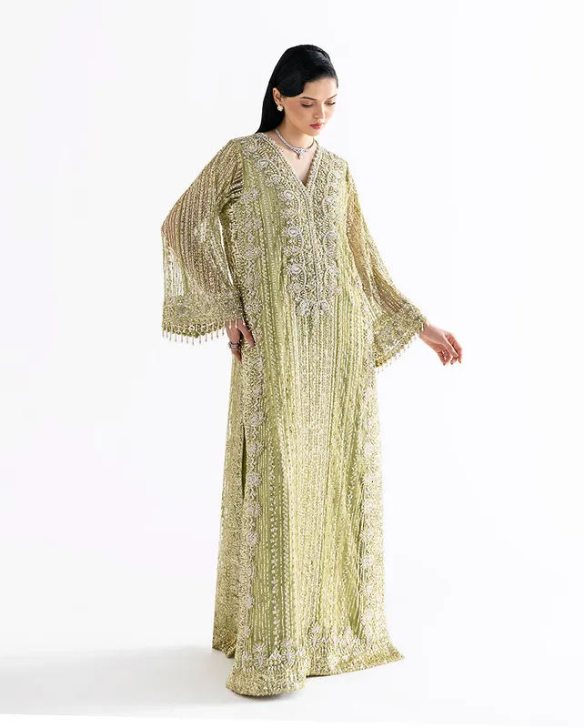 Dellaby formal dress in raw silk, organza and net – view 1 – Poshaq