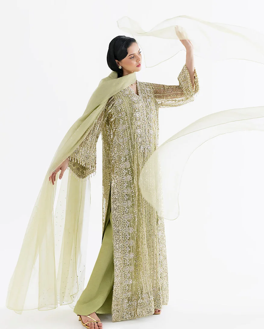Dellaby formal dress in raw silk, organza and net – view 2 – Poshaq