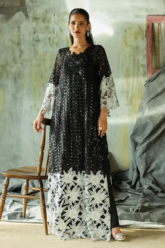 Muguet formal ensemble in raw silk, organza and net with elegant detailing – view 1 – Poshaq