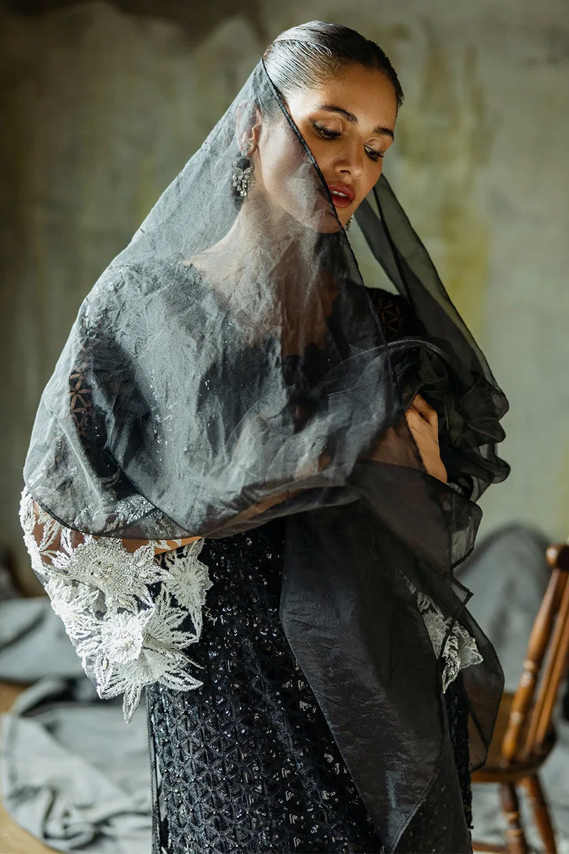 Muguet formal ensemble in raw silk, organza and net with elegant detailing – view 11 – Poshaq