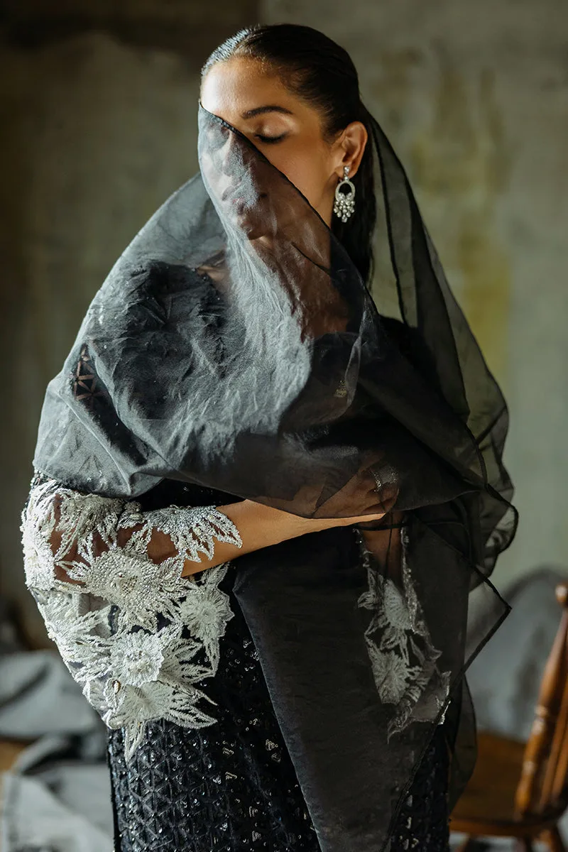 Muguet formal ensemble in raw silk, organza and net with elegant detailing – view 14 – Poshaq