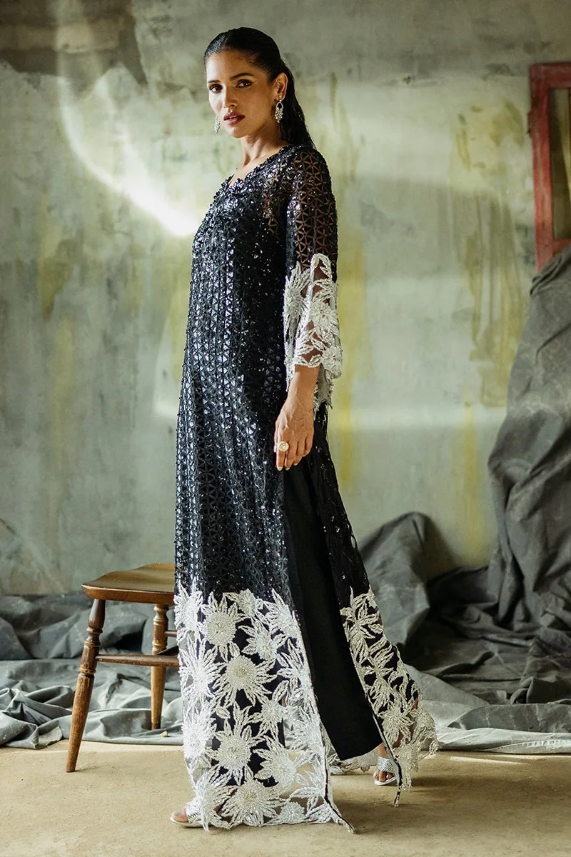 Muguet formal ensemble in raw silk, organza and net with elegant detailing – view 7 – Poshaq