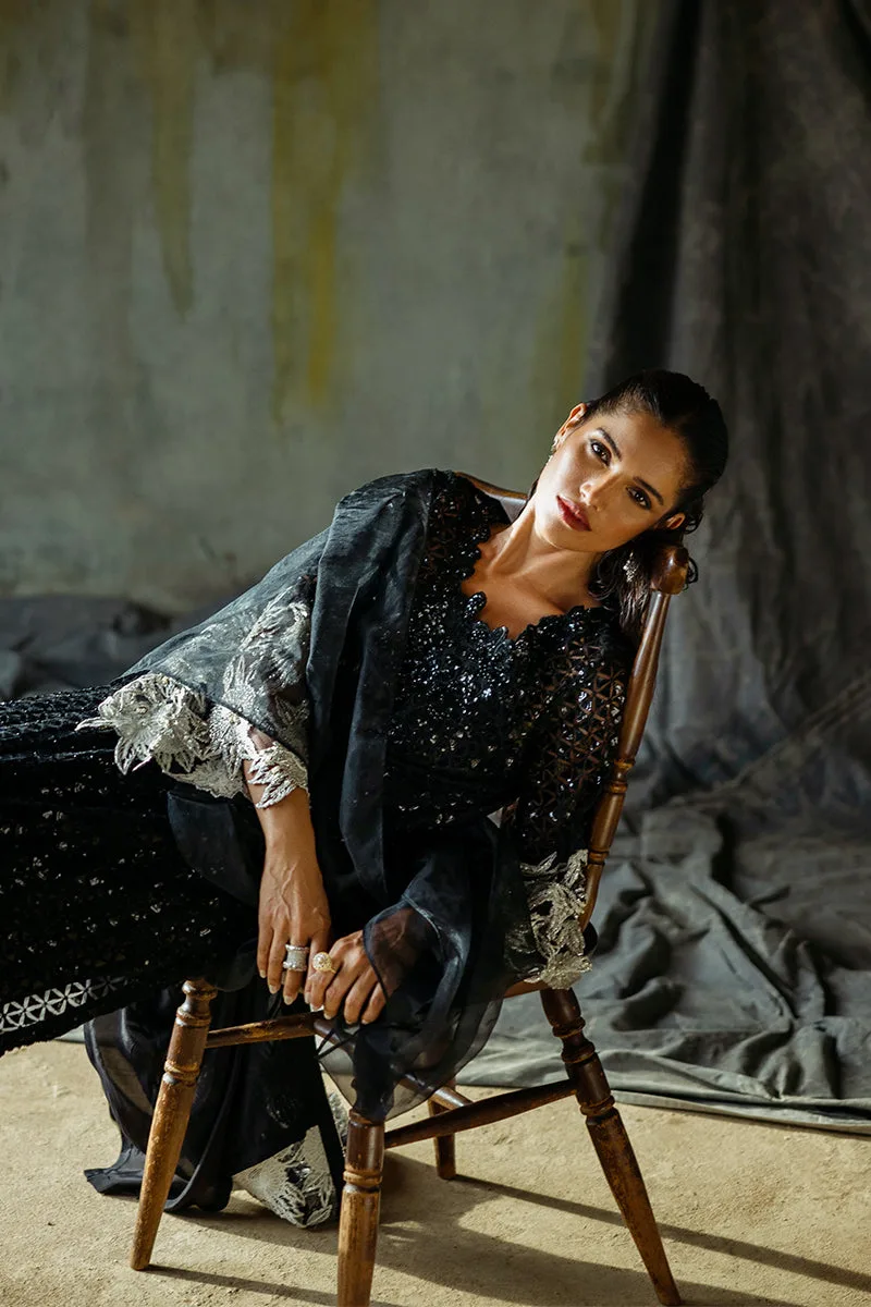 Muguet formal ensemble in raw silk, organza and net with elegant detailing – view 9 – Poshaq