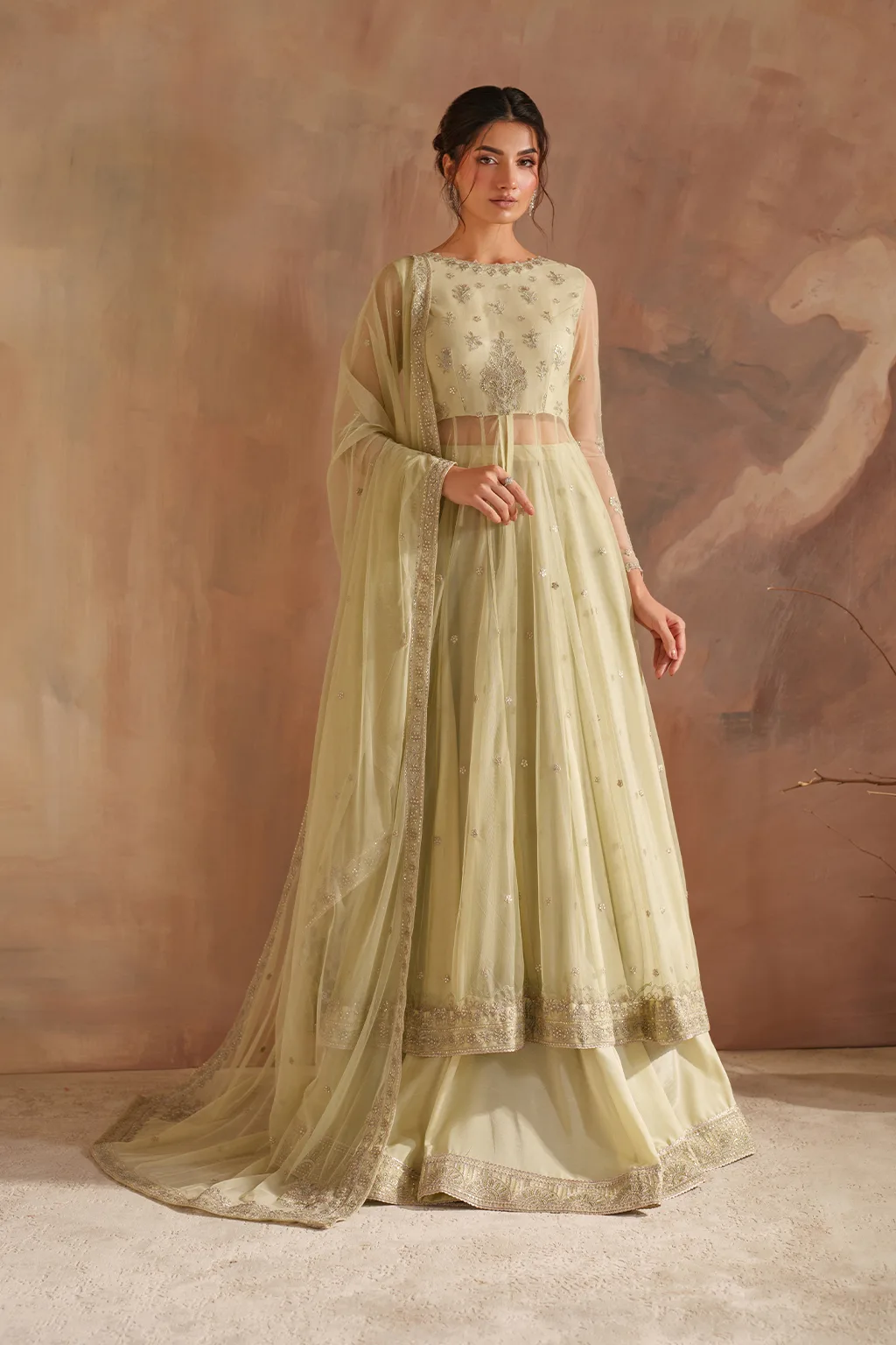 Iznik CC-73 Embroidered Net dress with silk lining – view 1 – Poshaq