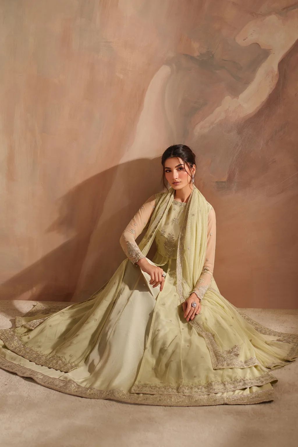 Iznik CC-73 Embroidered Net dress with silk lining – view 10 – Poshaq