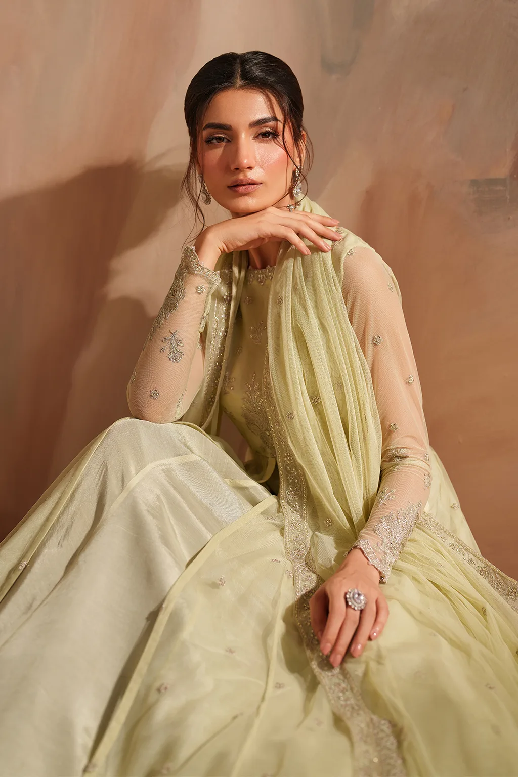 Iznik CC-73 Embroidered Net dress with silk lining – view 11 – Poshaq