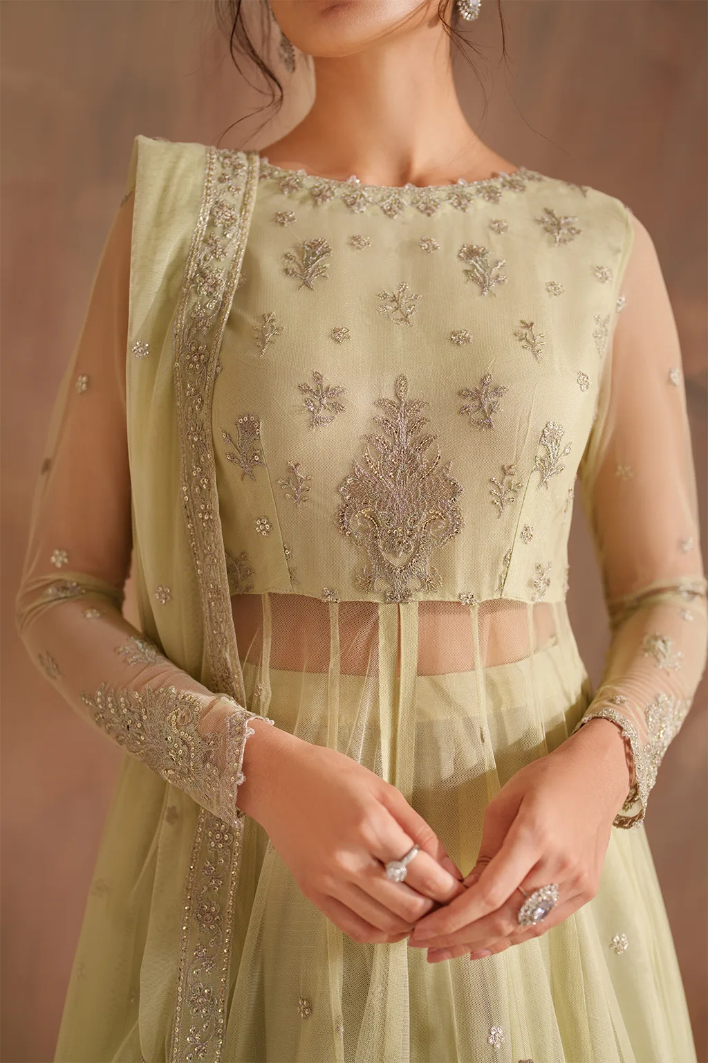 Iznik CC-73 Embroidered Net dress with silk lining – view 2 – Poshaq