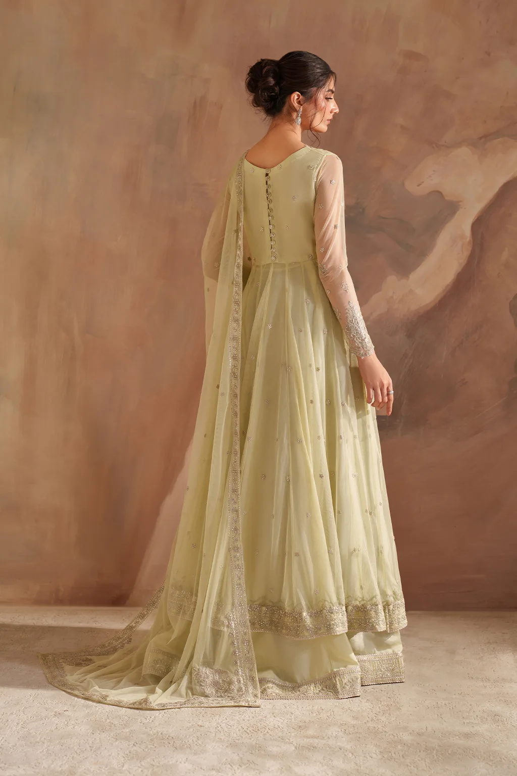 Iznik CC-73 Embroidered Net dress with silk lining – view 3 – Poshaq
