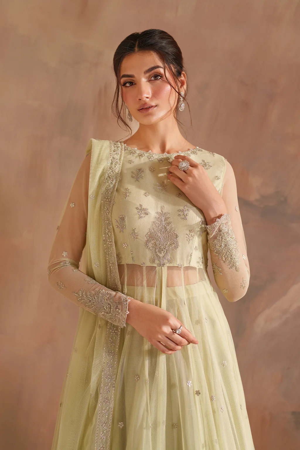 Iznik CC-73 Embroidered Net dress with silk lining – view 4 – Poshaq