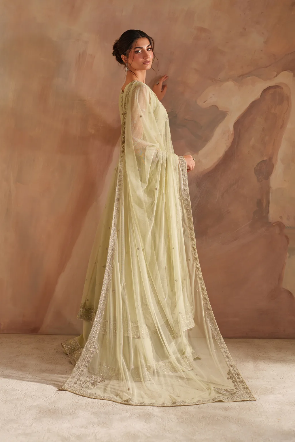 Iznik CC-73 Embroidered Net dress with silk lining – view 5 – Poshaq