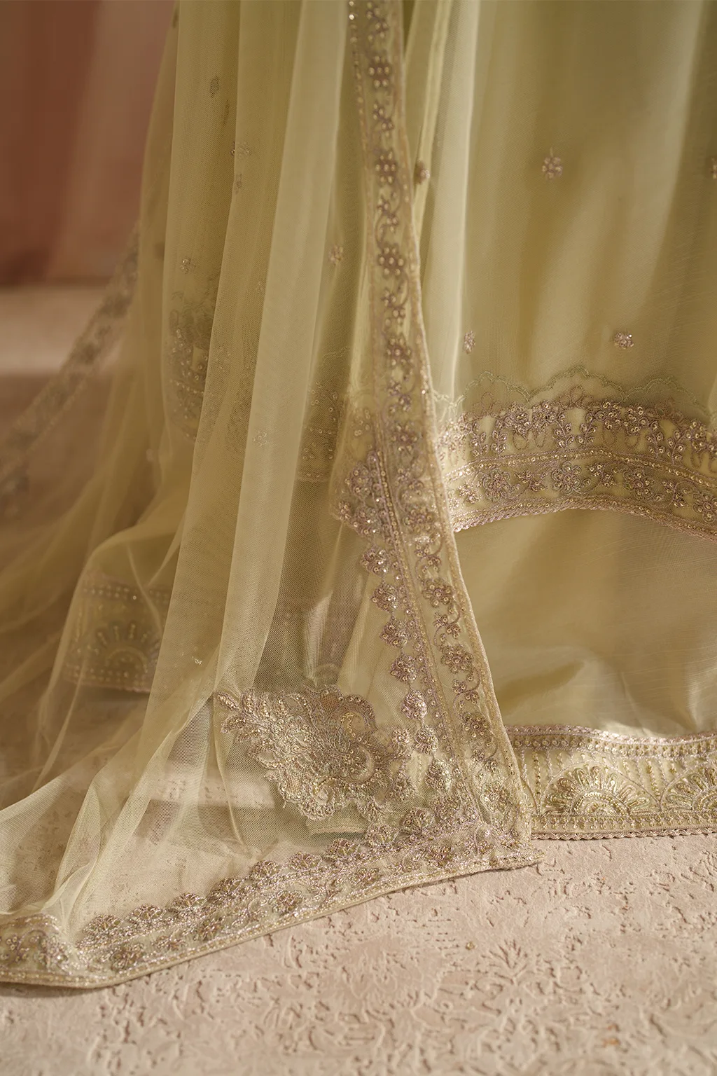 Iznik CC-73 Embroidered Net dress with silk lining – view 6 – Poshaq