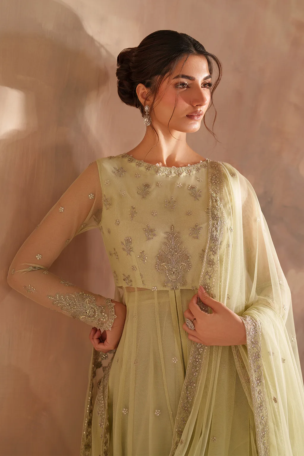 Iznik CC-73 Embroidered Net dress with silk lining – view 9 – Poshaq