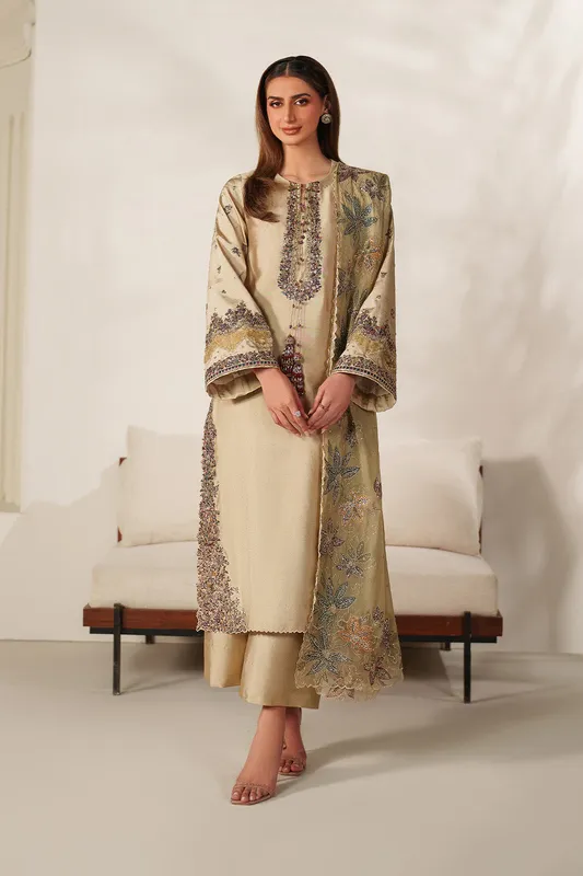 Unstitched formal dress in organza, chiffon, velvet and silk – view 1 – Poshaq